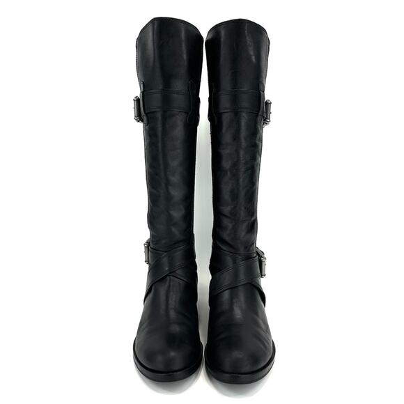 Cole Haan Whitley Black Riding Tall Boot Sz 6.5 Leather & Stretchy Suede Pull-On - Picture 12 of 16